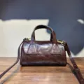 Genuine leather retro Boston bag for women, textured brown top-layer cowhide crossbody handbag. - 22x11x11 cm / Coffee