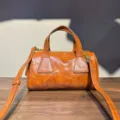 Vintage genuine leather Boston bag for women, classic top handle shoulder handbag. - 22x11x11 cm / Brown