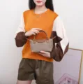 Genuine leather women dumpling handbag top layer cowhide small shoulder crossbody fashion bag - Khaki
