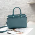 Large capacity leather tote bag women stylish top layer cowhide crossbody handbag - Blue