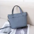 Blue leather tote bag top handle crossbody bag genuine leather casual everyday shoulder bag - Smoke Blue
