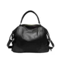 Bolso de mano para mujer en cuero genuino negro, bolso bandolera clásico para uso diario. - Pequeño: largo 30,5 x ancho 13 x alto 22 cm / Negro