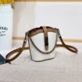 Bolso Cubo Cuero Color Block Tendencia Cadena Bandolera Mujer Elegante - Marfil
