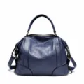 Pequeño bolso de mano de cuero genuino azul real, bolso bandolera de vacuno para mujer. - Pequeño: largo 30,5 x ancho 13 x alto 22 cm / Azul zafiro