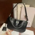 Premium genuine leather underarm shoulder bag with classic turn-lock closure and elegant strap. - 23*5*13cm / Black