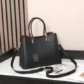 Black top layer cowhide leather tote bag with double handles and shoulder strap for women. - Black