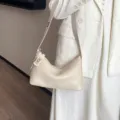 Premium leather shoulder bag for women, chic French style hobo purse with elegant turn lock. - 29*10*18cm / Off White