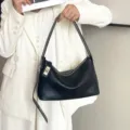 Black leather underarm shoulder bag, chic French style hobo purse for women daily use. - 29*10*18cm / Black