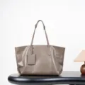 Bolso shopper de cuero taupe para mujer, bolso de hombro minimalista grande para trabajo. - 35*17*30 cm / Gris Ardilla
