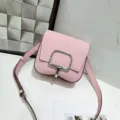 Pink leather shoulder bag detail, silver tone metal buckle, classic design mini handbag - 18 x 3 x 12 cm / EQ Pink
