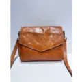 Retro brown genuine leather crossbody bag, versatile envelope style shoulder bag for women. - Brown