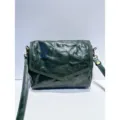 Vintage dark green genuine leather crossbody bag with envelope flap and adjustable strap. - Green
