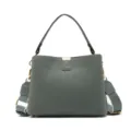 Grey leather bucket handbag for women, chic top handle crossbody bag with wide shoulder strap. - 25*11*18cm / Almond Green
