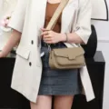 Women leather shoulder bag casual crossbody purse stylish daily small square bag brown - Khaki