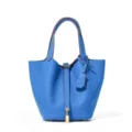 Classic top-layer cowhide bucket handbag stylish blue leather tote bag for women daily use - 18*13*13 cm / Tanzania Blue [Silver Buckle]