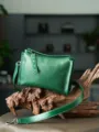 Bolso cruzado de cuero curtido vegetal verde, bolso de hombro estilo retro vintage mujer. - Verde Oscuro