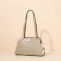 Elegant genuine leather shoulder bag in beige with chic double straps and side mesh panels. - 26*9*15cm / Apricot