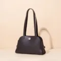 Elegant dark brown leather shoulder bag for women, classic underarm design with metal accent. - 26*9*15cm / Ebony