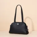 Schwarze Schultertasche aus echtem Leder, minimalistische Damentasche mit Doppelriemen. - 26*9*15cm / Schwarz