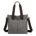 Borsa shopper grigia in tela da donna, grande borsa a spalla e tracolla. - Grigio