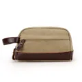 Pochette zippée en toile vintage pour homme, design bicolore kaki et marron avec poignée. - Kaki