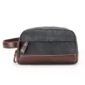 Sac de toilette vintage en toile pour homme gris foncé trousse de maquillage fermeture éclair - Noir