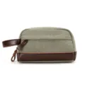 Trousse de toilette vintage en toile pour homme, sac de lavage élégant en cuir souple. - Vert Militaire