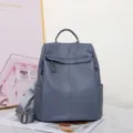Fashion grey genuine leather backpack for women, casual soft leather daypack with adjustable straps. - L31 W17 H32cm / Lake Blue
