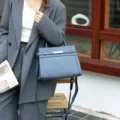 Sac à main en cuir de vachette sac cabas décontracté sac bandoulière stylé femme - Bleu Fumée