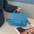 Bolso bandolera de cuero azul para mujer, elegante bolso de mano con doble hebilla. - 23*8*16CM / Verde azulado