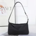 Black leather hobo shoulder bag detail view, showing soft texture and premium metal hardware. - 23*6*13CM / Black