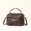 Genuine leather retro Boston crossbody handbag for women, stylish top handle shoulder bag. - 24*11*16cm / Chocolate