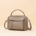 Classic leather shoulder bag for women, stylish top handle boston bag with crossbody strap. - 24*11*16cm / Squirrel Gray