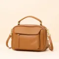 Genuine leather Boston crossbody bag for women, vintage retro top-handle shoulder purse. - 24*11*16cm / Walnut