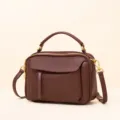 Genuine leather Boston handbag for women, vintage crossbody and top handle shoulder bag. - 24*11*16cm / Barolo Brown