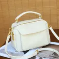 White leather boston handbag top handle crossbody bag with double zippers and metal hardware - 24*11*16cm / White