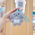 Grey puppy plush keychain toy with blue rope, cute stuffed animal pendant for bags. - Grey Dog