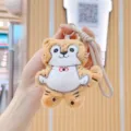 Cute plush tiger keychain, embroidered animal bag charm, soft toy accessory for gift - 11cm Colorful Rope / Brown