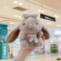 Cute plush rabbit pendant with plaid bow and scarf, soft toy bag charm and keychain decoration. - 14cm Standard Chain / Brown