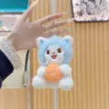 Simpatico portachiavi gatto in peluche con frutto d'arancia, morbido ciondolo per borsa. - Catena Standard 11cm / Cappello Blu