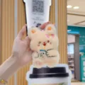 Cute embroidered rabbit plush keychain plushie cute animal pendant bag charm fluffy soft toy - Beige Rabbit