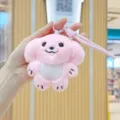 Pink plush puppy keychain cute soft toy doll pendant with colorful rope strap for keys and bags. - Pink Dog