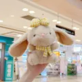 Cute plush bunny pendant detail, fluffy stuffed animal toy with yellow plaid bow and scarf. - 14cm Standard Chain / Khaki