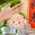 Cute pink plush sheep head keychain plushie bag charm fluffy cartoon stuffed toy pendant - Pink (Gold Clasp)