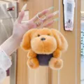 Lindo cachorro peluche llavero colgante de bolso animal de peluche suave para mochila llaves - 13cm Cadena Regular / Ropa azul grisáceo