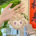Cute fluffy sheep plush keychain detail, soft woolly lamb toy pendant with gold keyring. - Coffee (Gold Buckle)