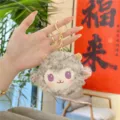 Cute little sheep plush keychain fluffy lamb doll bag pendant soft accessory toy charm - Gray (Gold Clasp)