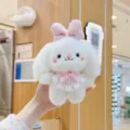 Cute plush bunny pendant stuffed toy with plaid bow for bag charm and lovely keychain decoration - 17cm Standard Chain / White Rabbit