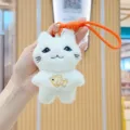 Cute white cat plush toy keychain with orange strap, soft stuffed animal bag pendant. - White Cat Shape