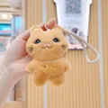 Cute plush cat keychain pendant, soft fabric with embroidered details, perfect phone accessory. - Brown Cat